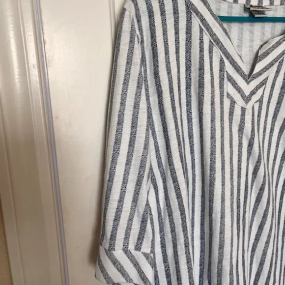 Wild Palm XL Blouse Vertical Stripes Navy on White - Picture 4 of 7